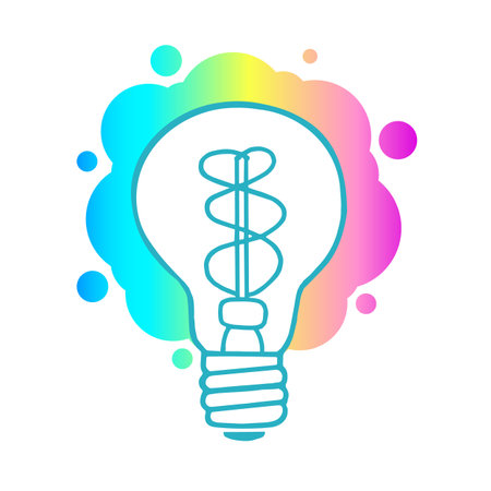 Light bulb icon on a colorful background. Isolated object. Baby doodle style. Vector illustrationのイラスト素材