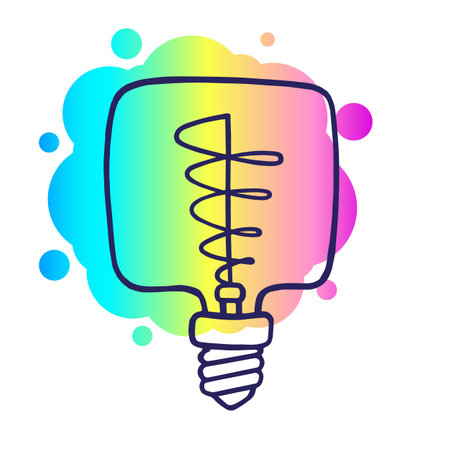 Abstract shape light bulb on a colorful background. Isolated object. Baby doodle style. Vector illustrationのイラスト素材