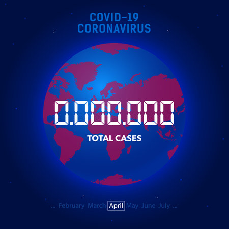 Globe with a counter of data confirming the disease, Coronovirus, Covid 19. The concept of a pandemic, the situation with coronavirus disease worldwide. Vector illustrationのイラスト素材