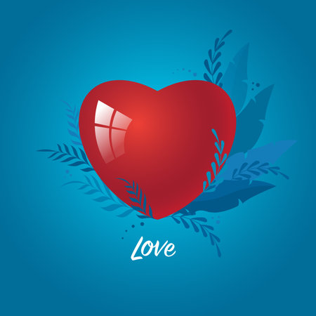 Red heart on a blue background. Valentine's day concept. Vector, illustrationのイラスト素材