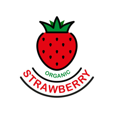 Cartoon organic strawberry isolated on white background. Stylized fruit, berry. Vector, illustrationのイラスト素材