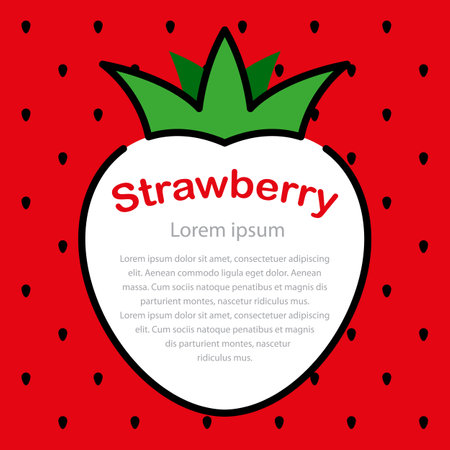White strawberries on a red background with space for text. Template with copy space. Vector, illustrationのイラスト素材