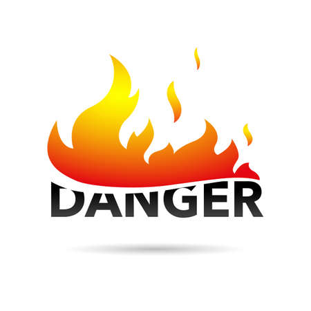 word DANGER and flames of fire on a white background. Vector, illustrationのイラスト素材