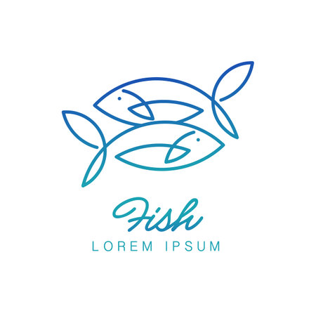 Two fish logo and fish abstract design emblem on white background. Vector, illustrationのイラスト素材