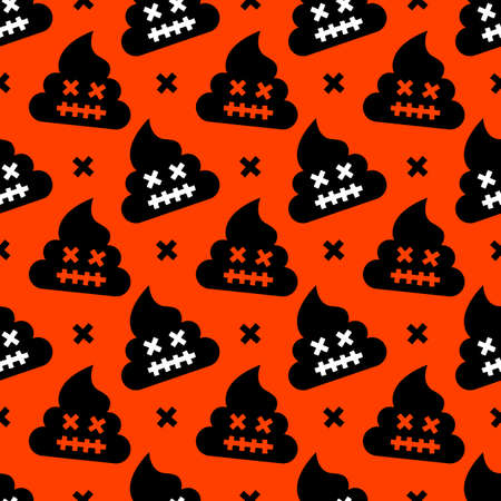 Silhouette of angry poop, shit with emotions on an orange background. Cartoon poop, feces icons. Suitable for wrapping paper, invitations, textiles. Vector, illustrationのイラスト素材