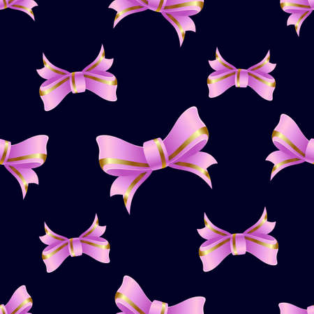 Pink ribbons on a black background. Seamless pattern for printing on textiles, packaging. Vector, illustrationのイラスト素材