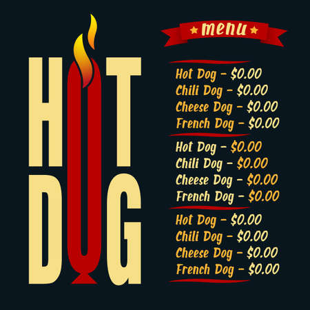 Menu template for different types of Hot Dog. Street food concept. Vector, illustrationのイラスト素材