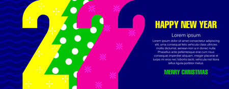 Panoramic banner Happy New Year 2022 and merry christmas. Space for text, copy space. Vector, illustrationのイラスト素材