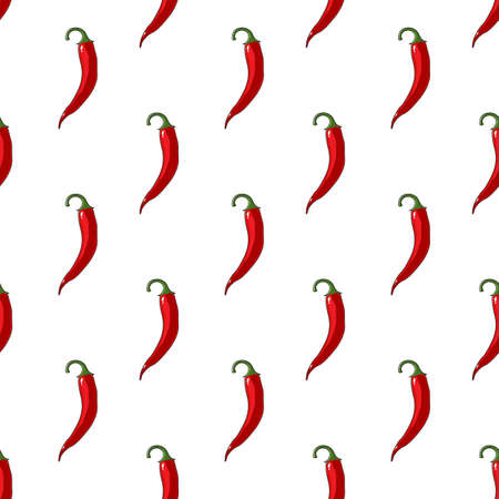 Red chilli peppers on a white background. Seamless background. design for printing on textiles, packaging. Vector, illustrationのイラスト素材
