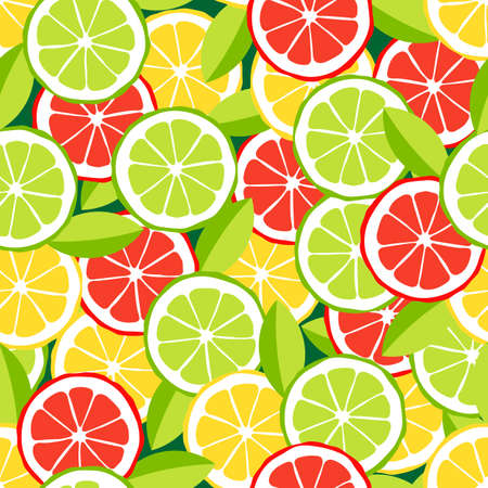 Citrus slices of lime, lemon and red orange. Seamless pattern for printing on textiles, packaging. Vector, illustrationのイラスト素材