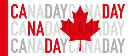Panoramic banner, poster from the text Canada Day with a red maple leaf on a white background. Vector, illustrationのイラスト素材