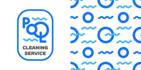 Logo or emblem, cleaning service and pool maintenance. Seamless background for print. Vector, illustrationのイラスト素材