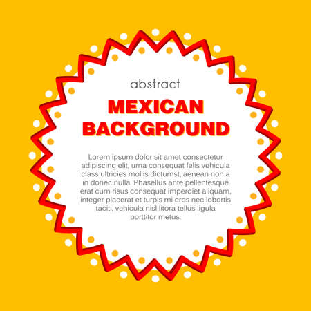 Colorful Mexican background with frame for design menu, banner, invitation. Mexican ornament in a circle on a yellow background. Vector, illustrationのイラスト素材