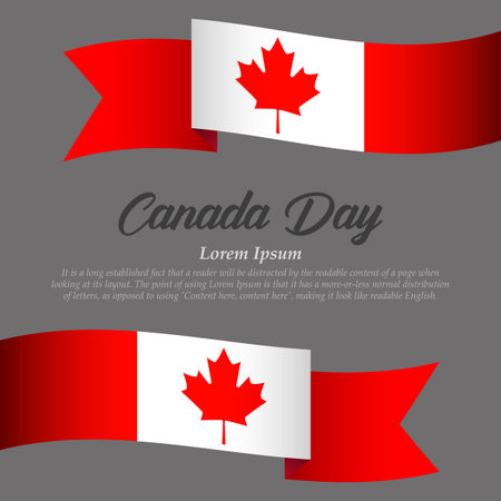 Happy Canada Day banner with place for test and flags on gray background. Vector, illustrationのイラスト素材