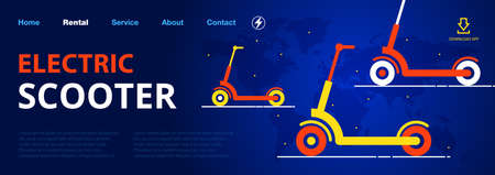 Website template for rental or maintenance and repair of electric scooters. Vector, illustrationのイラスト素材