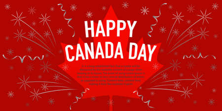 Canada Day red banner with copy space for text with salute. Vector, illustrationのイラスト素材