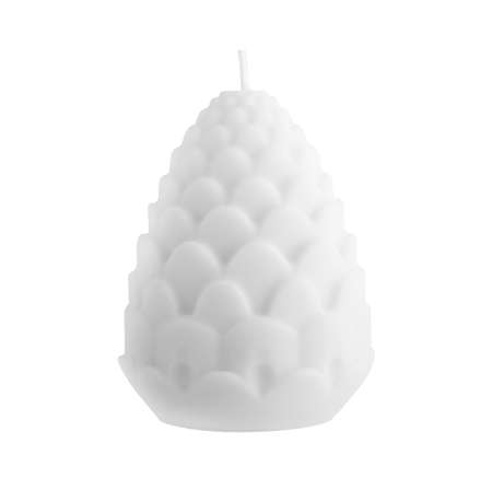 White wax candle on a white background. A cone shaped candle. Isolated objectの写真素材