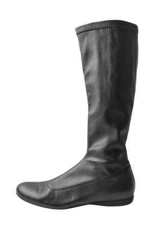 Woman's boot on a white background. Black boot made of genuine leather on a white background. Isolated objectの写真素材