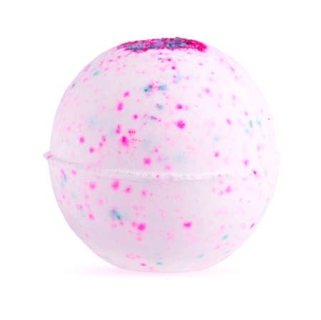 Round Handmade Pink Bath Bomb. Bath salts in the form of a ball. Isolated objectの写真素材