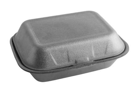 Black closed box on white background. Food box for food to go, delivery. Isolated objectの写真素材