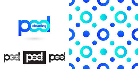 logo, cleaning and repair of the pool. Seamless background for textile print or packaging. Vector, illustrationのイラスト素材