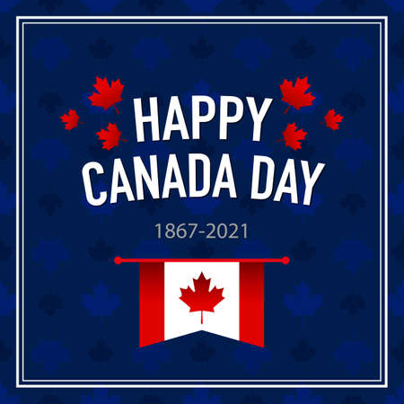 Happy Canada Day banner with flag on blue background. Vector, illustrationのイラスト素材