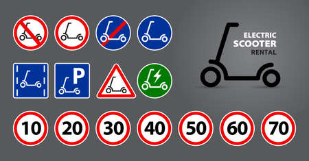 set of road signs, pointers for scooters. Vector, illustrationのイラスト素材