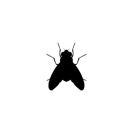 Black silhouette of a fly on a white background. Flat style design. Vector, illustrationのイラスト素材