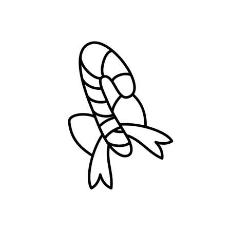 Christmas decor. Candy cane and ribbon, white background. Line drawing for coloring children. Vector, illustrationのイラスト素材