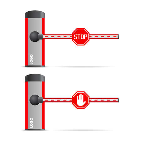 Automatic barrier with road signs. Stop and travel prohibited. Checkpoint conceptのイラスト素材