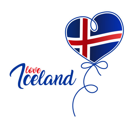 Balloon with Finland flag and text I Love Iceland. White background. Vector, illustrationのイラスト素材