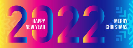 Panoramic banner 2022 on colorful gradient. Concept New Year and Christmas. Vector, illustrationのイラスト素材