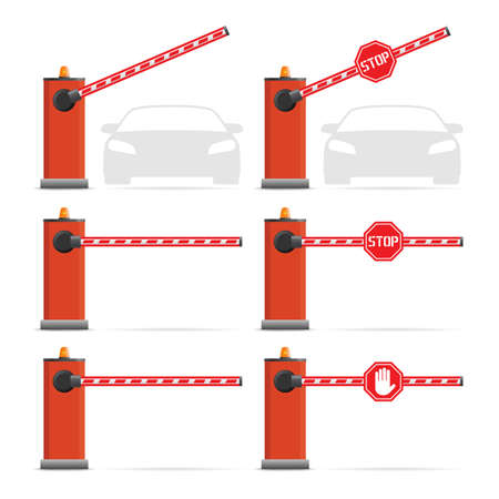 Set of street barriers isolated on white. Stop. Checkpoint concept. Car parking systemのイラスト素材