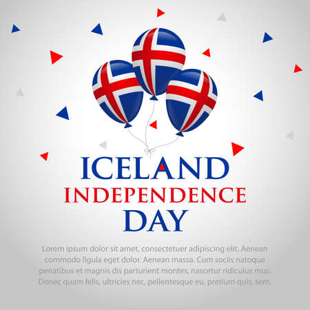 Balloons with the flag of Iceland and the text Independence Day of the country. Banner concept with place for text, copy spaceのイラスト素材