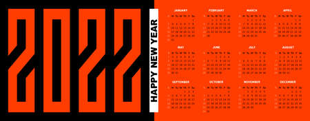 Year 2022 calendar on orange background. Year of the tiger. Vector, illustrationのイラスト素材