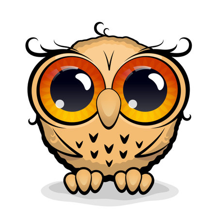 Cute owl with big eyes on a white background. Cartoon style. Vector, illustrationのイラスト素材