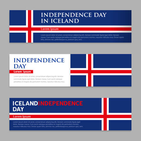 Set of panoramic banners with place for text, copy space. Iceland Independence Day. Holiday concept. Vector, illustrationのイラスト素材