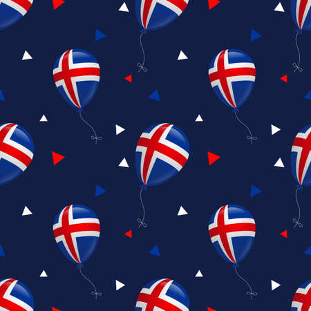 Balloons with the flag of Iceland on a dark blue background. Seamless pattern for print. Independence Dayのイラスト素材