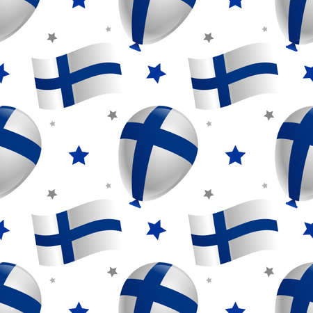 Balloons with Finland flag and stars on a white background. Seamless pattern for printingのイラスト素材