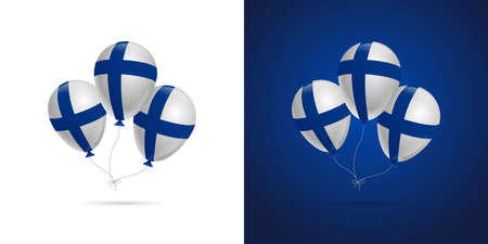 Three balloons with the flag of Finland on a white and blue background. Vector, illustrationのイラスト素材