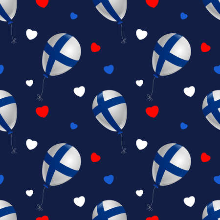 Balloons with Finland flag and hearts on a blue background. Seamless pattern for printing. Independence Day Celebrationのイラスト素材