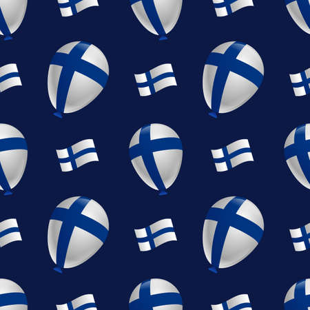 Balloons with Finland flag on a blue background. Seamless pattern for printingのイラスト素材