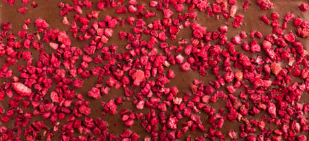 Chocolate bar with dried raspberries. Background, textureの写真素材