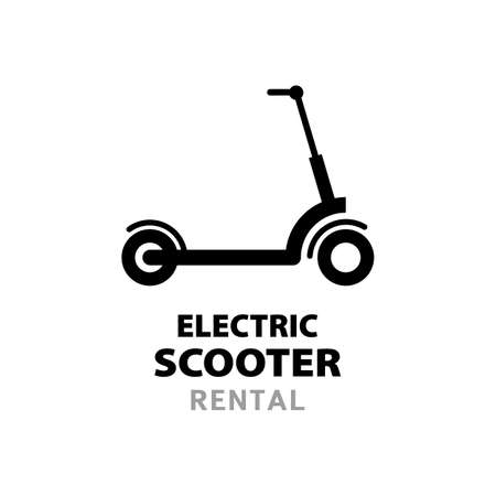 black Electric scooter rental. Flat icon on deed background. Vector, illustrationのイラスト素材