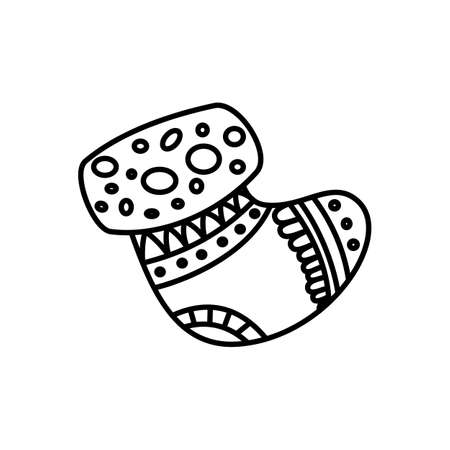 stocking for Christmas gifts. Christmas decor. Line drawing for coloring children. Vector, illustrationのイラスト素材