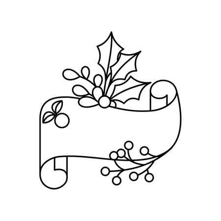 Blank sheet or letter with Holly Barry branches. Christmas decor for decoration. Line drawing for coloring children. Vector, illustrationのイラスト素材