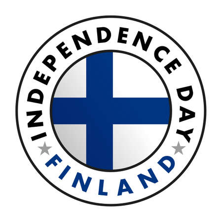 Finland flag and text in a circle, Independence Day of Finland. White background. Vector, illustrationのイラスト素材