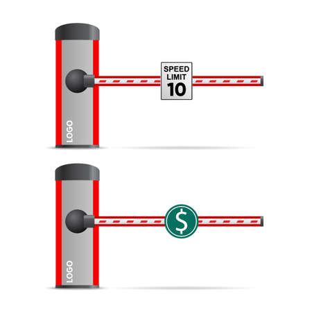 Automatic barrier with road signs. speed limit and toll, parking. Checkpoint conceptのイラスト素材