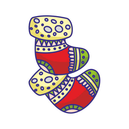 Socks or stocking for Christmas gifts. Christmas decor. Cartoon style. Vector, illustrationのイラスト素材