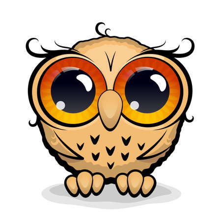 Cute owl with big eyes on a white background. Cartoon style. Vector, illustrationのイラスト素材